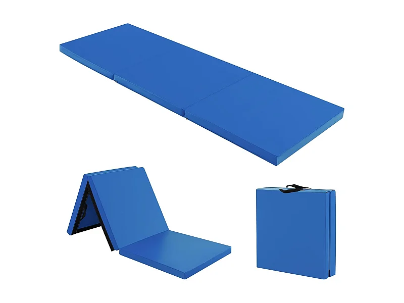 Tapis de Gymnastique Pliable Epais, Matelas d'Entrainement en Mousse et PU avec Poignées, pour Gymnastes Entraînements Sportifs Yoga, 180x60x5CM (Bleu Marine)