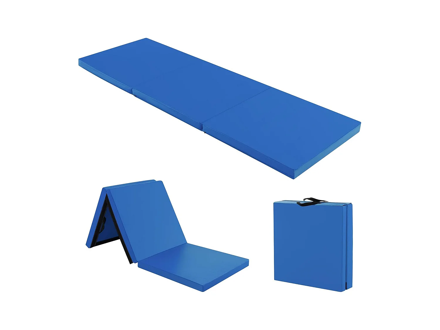 Tapis de Gymnastique Pliable Epais, Matelas d'Entrainement en Mousse et PU avec Poignées, pour Gymnastes Entraînements Sportifs Yoga, 180x60x5CM (Bleu Marine)
