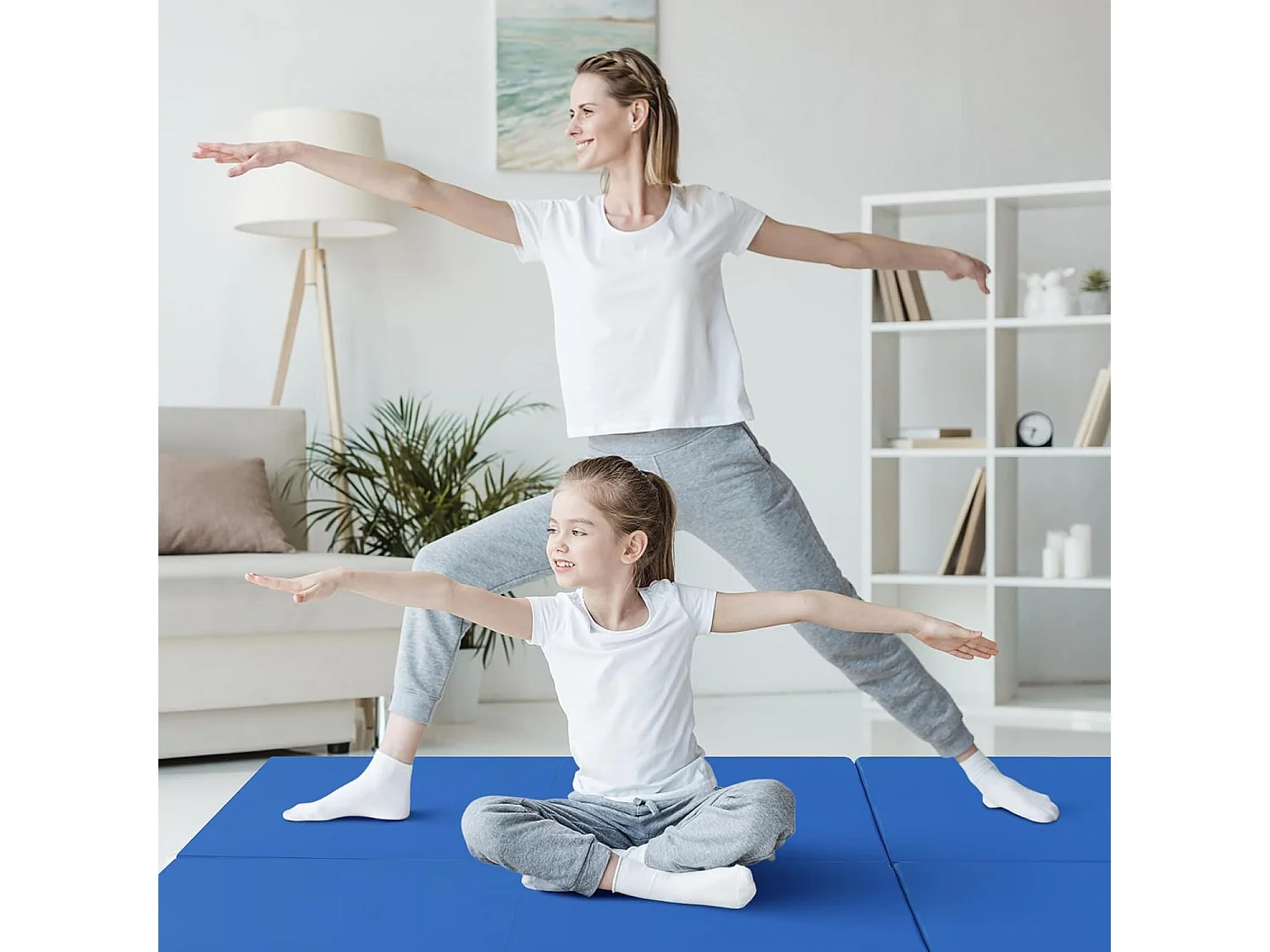 Tapis de Gymnastique Pliable Epais, Matelas d'Entrainement en Mousse et PU avec Poignées, pour Gymnastes Entraînements Sportifs Yoga, 180x60x5CM (Bleu Marine)