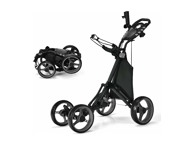 Chariot de Golf Pliable à Pousser ou à Tirer à 4 Roues, Chariot de Golf Léger avec Sac Imperméable et Frein à Pied Porte-Parapluie Réglable Poignée Réglable, Gris