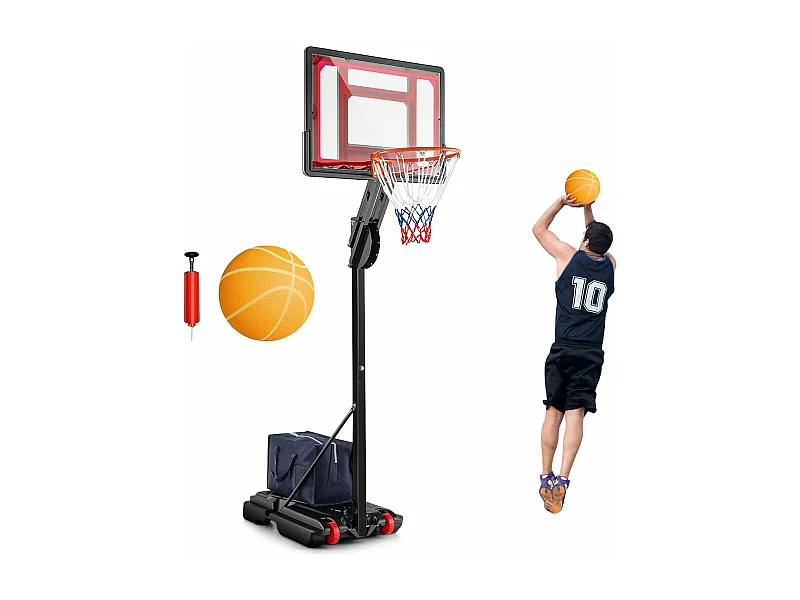Panier de Basketball sur Pieds Hauteur Réglable de 1,55 à 3,1 m, Support de Basketball Portable avec Panneau Arrière en Pet Basket-Ball et Pompe