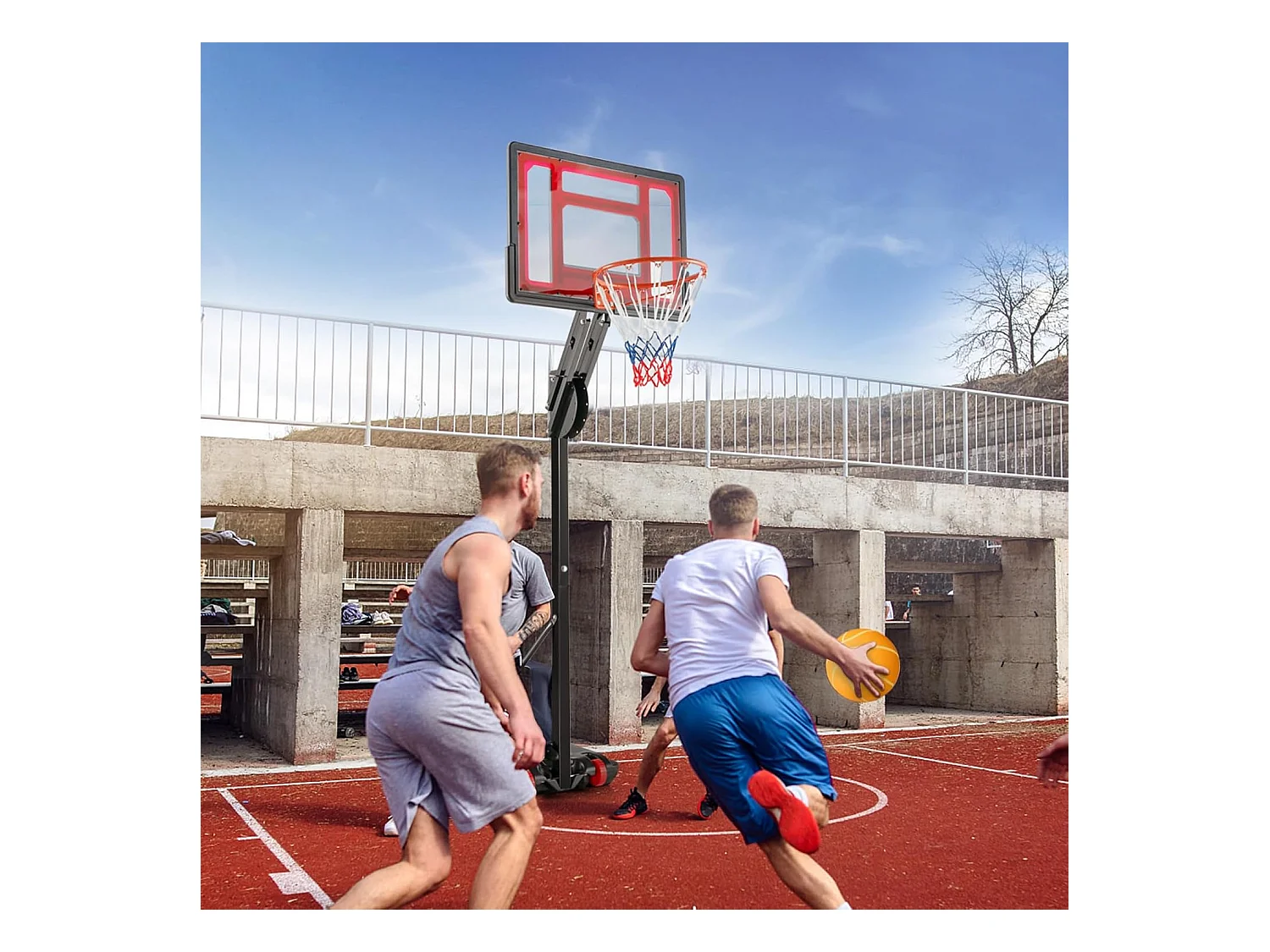 Panier de Basketball sur Pieds Hauteur Réglable de 1,55 à 3,1 m, Support de Basketball Portable avec Panneau Arrière en Pet Basket-Ball et Pompe