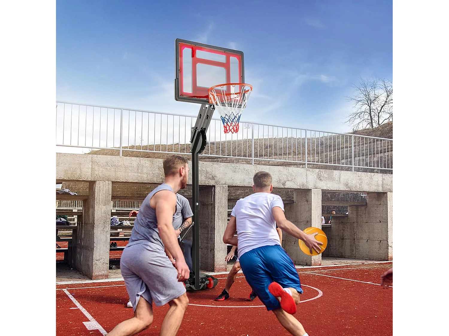 Panier de Basketball sur Pieds Hauteur Réglable de 1,55 à 3,1 m, Support de Basketball Portable avec Panneau Arrière en Pet Basket-Ball et Pompe