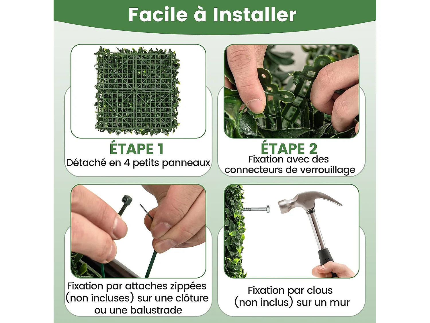 12 Panneaux Muraux en Gazon Artificiel 50 x 50 cm, Panneaux d'Arbustes en Imitation Topiaire de Gardénia Toile de Fond Murale, Haie d'Intimité pour Jardin Balcon
