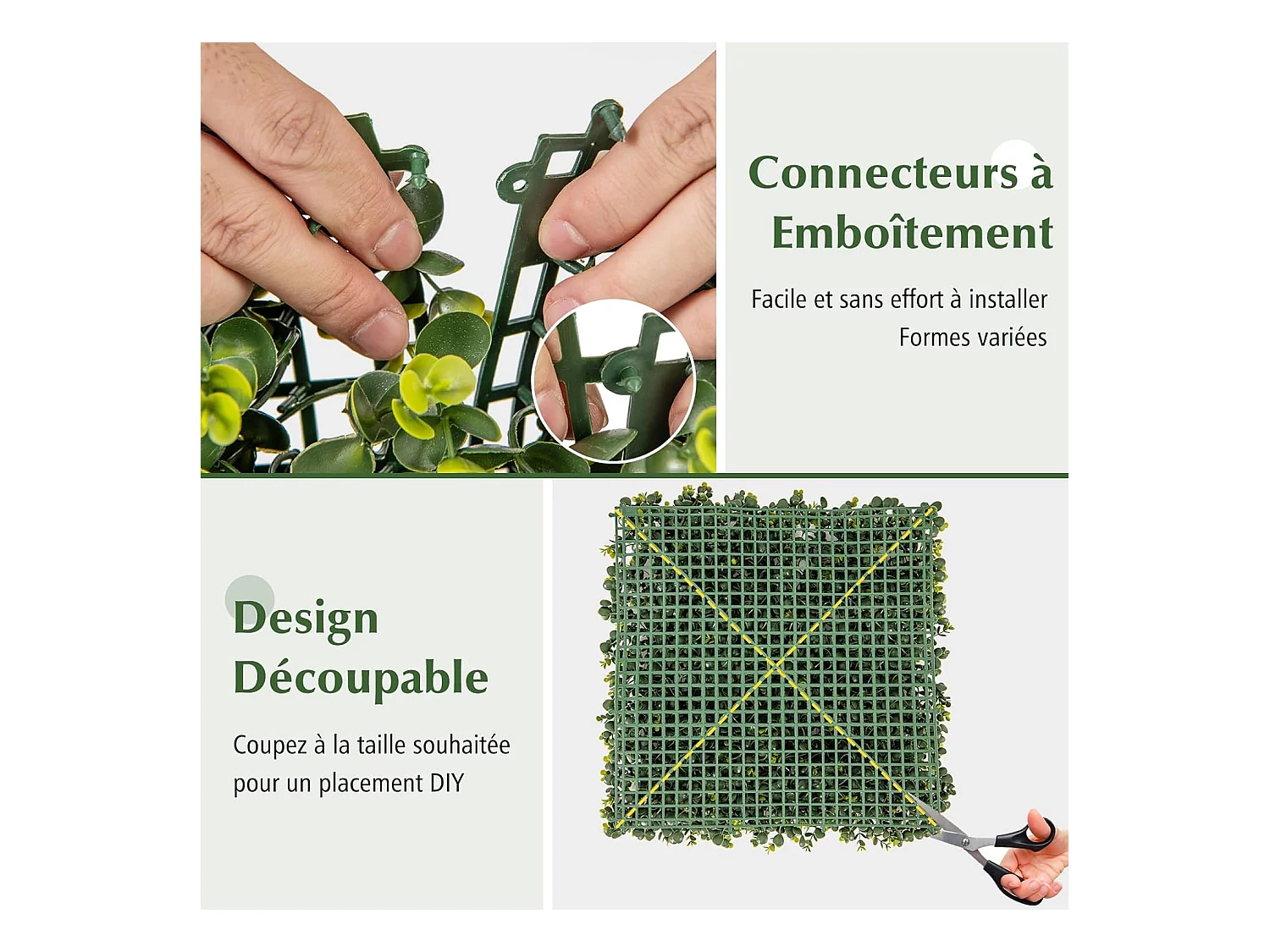 12 Panneaux Muraux en Gazon Artificiel 50 x 50 cm, Panneaux de Buis avec Surface Texturée Incurvée et Epaisseur de 7 cm, Haie d'Intimité