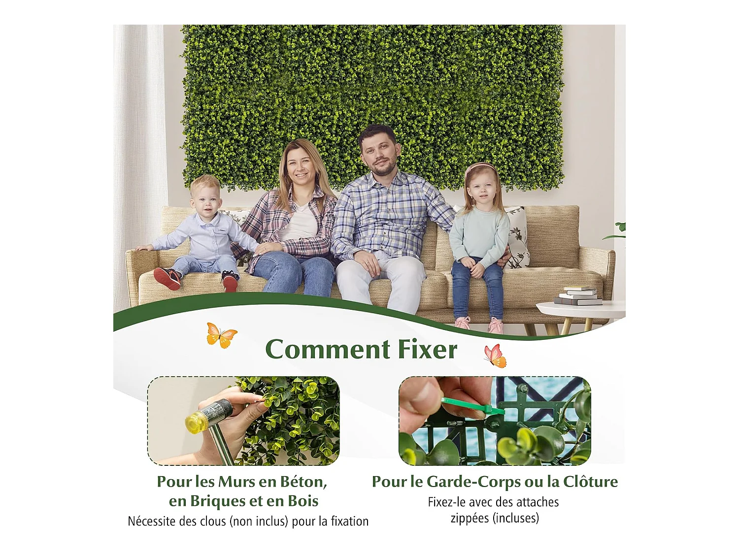 12 Panneaux Muraux en Gazon Artificiel 50 x 50 cm, Panneaux de Buis avec Surface Texturée Incurvée et Epaisseur de 7 cm, Haie d'Intimité