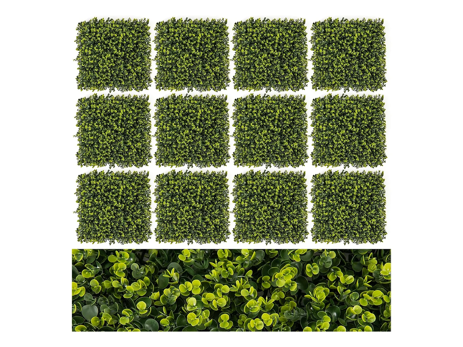 12 Panneaux Muraux en Gazon Artificiel 50 x 50 cm, Panneaux de Buis avec Surface Texturée Incurvée et Epaisseur de 7 cm, Haie d'Intimité