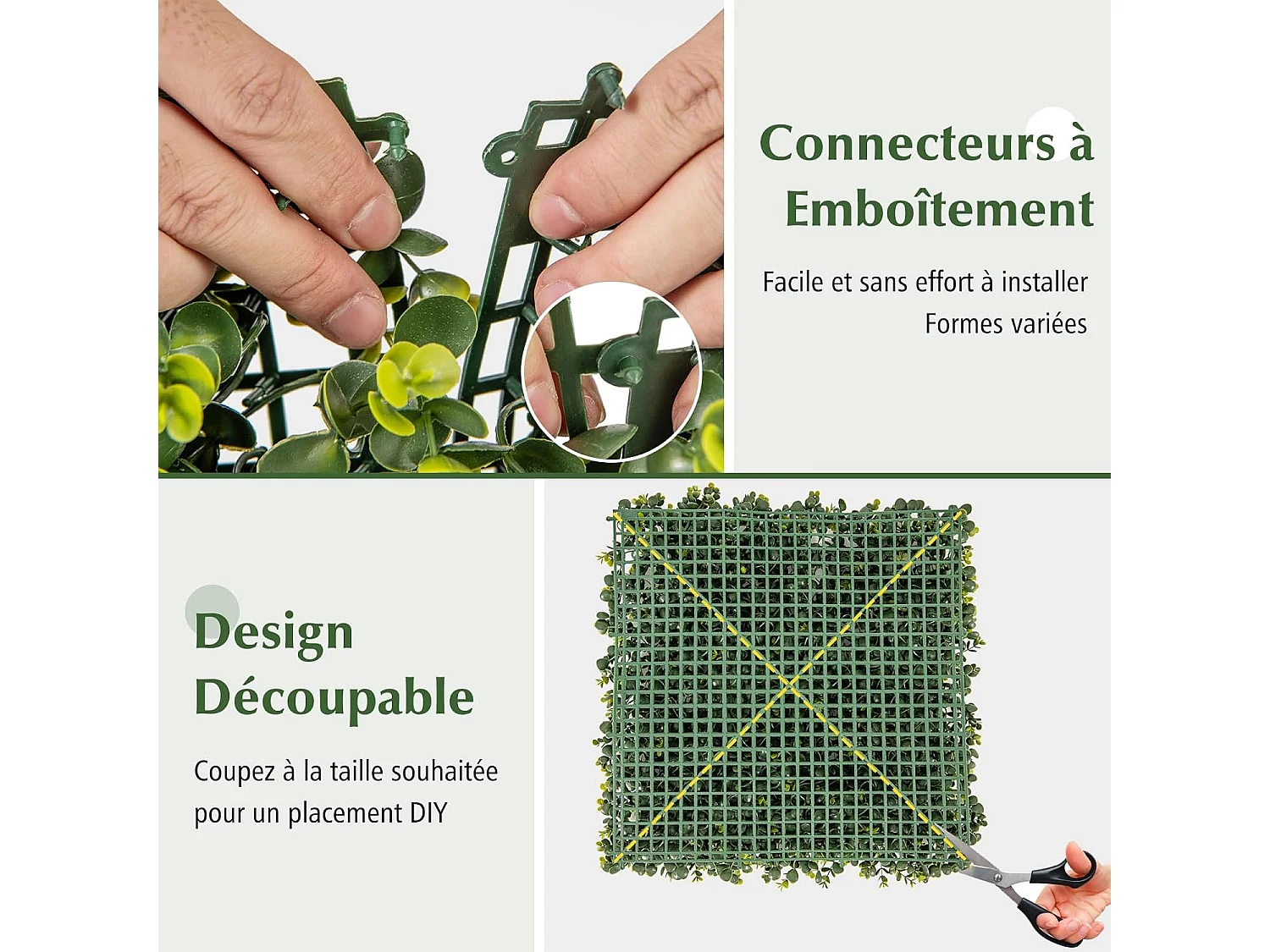 12 Panneaux Muraux en Gazon Artificiel 50 x 50 cm, Panneaux de Buis avec Surface Texturée Incurvée et Epaisseur de 7 cm, Haie d'Intimité