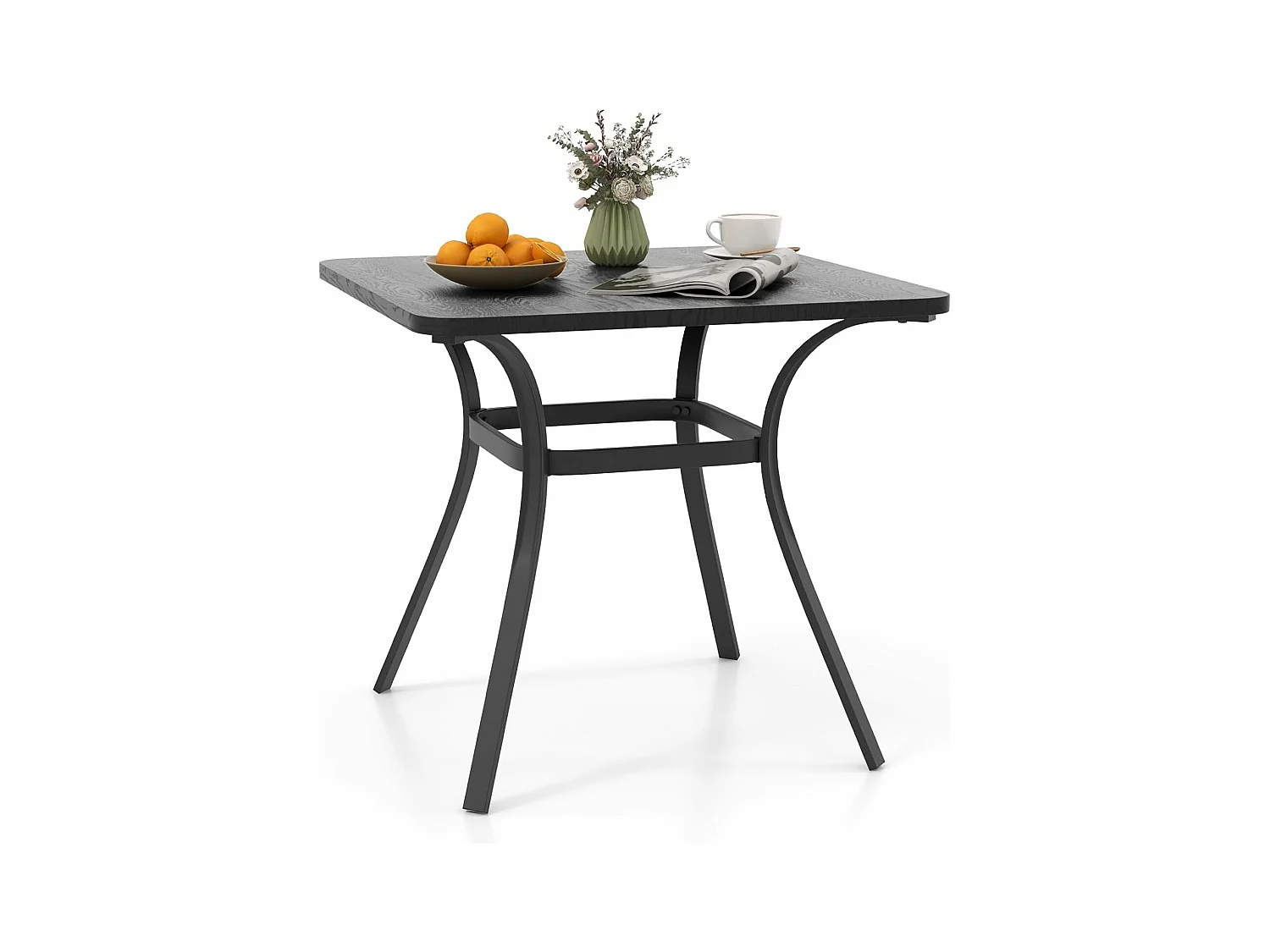 Table de Salle à Manger de Patio en Métal 80 x 80 CM, Table d'Appoint Carrée avec 4 Pieds Incurvés, Table d'Extérieur pour 4 Personnes (Gris)