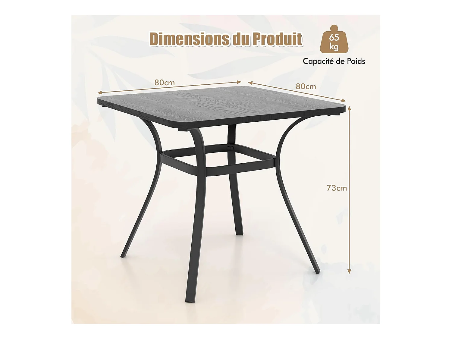 Table de Salle à Manger de Patio en Métal 80 x 80 CM, Table d'Appoint Carrée avec 4 Pieds Incurvés, Table d'Extérieur pour 4 Personnes (Gris)