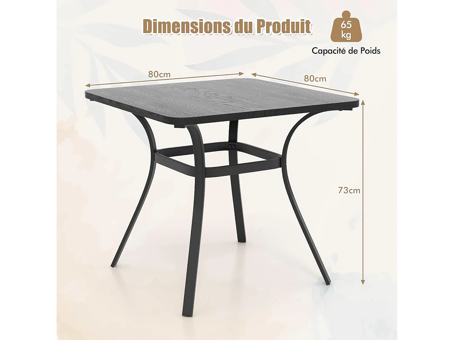 Table de Salle à Manger de Patio en Métal 80 x 80 CM, Table d'Appoint Carrée avec 4 Pieds Incurvés, Table d'Extérieur pour 4 Personnes (Gris)
