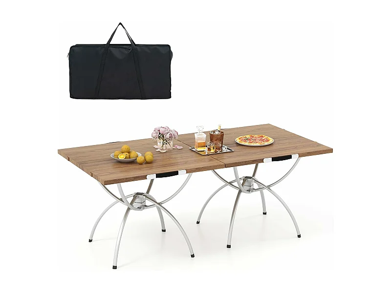 Lot de 2 Tables de Camping Pliantes avec Cadre en Aluminium, Table de Pique-Nique Extensible Portable avec Plateau à Imitation Bois Sac de Transpor, 61x61x46,5cm