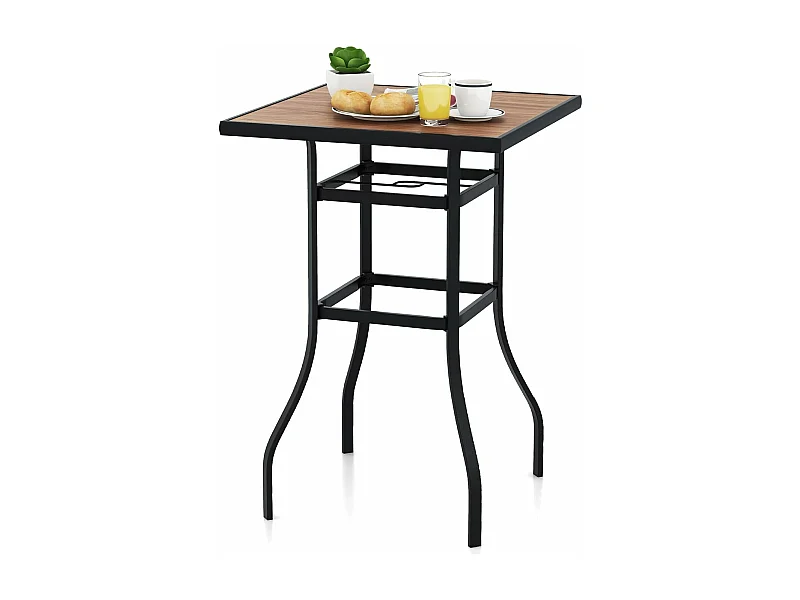 Table de Bar Carrée de Patio 70 cm, Table de Jardin avec Cadre en Métal Robuste et Trou de Parasol de 39 mm, Table Bistrot d'Extérieur