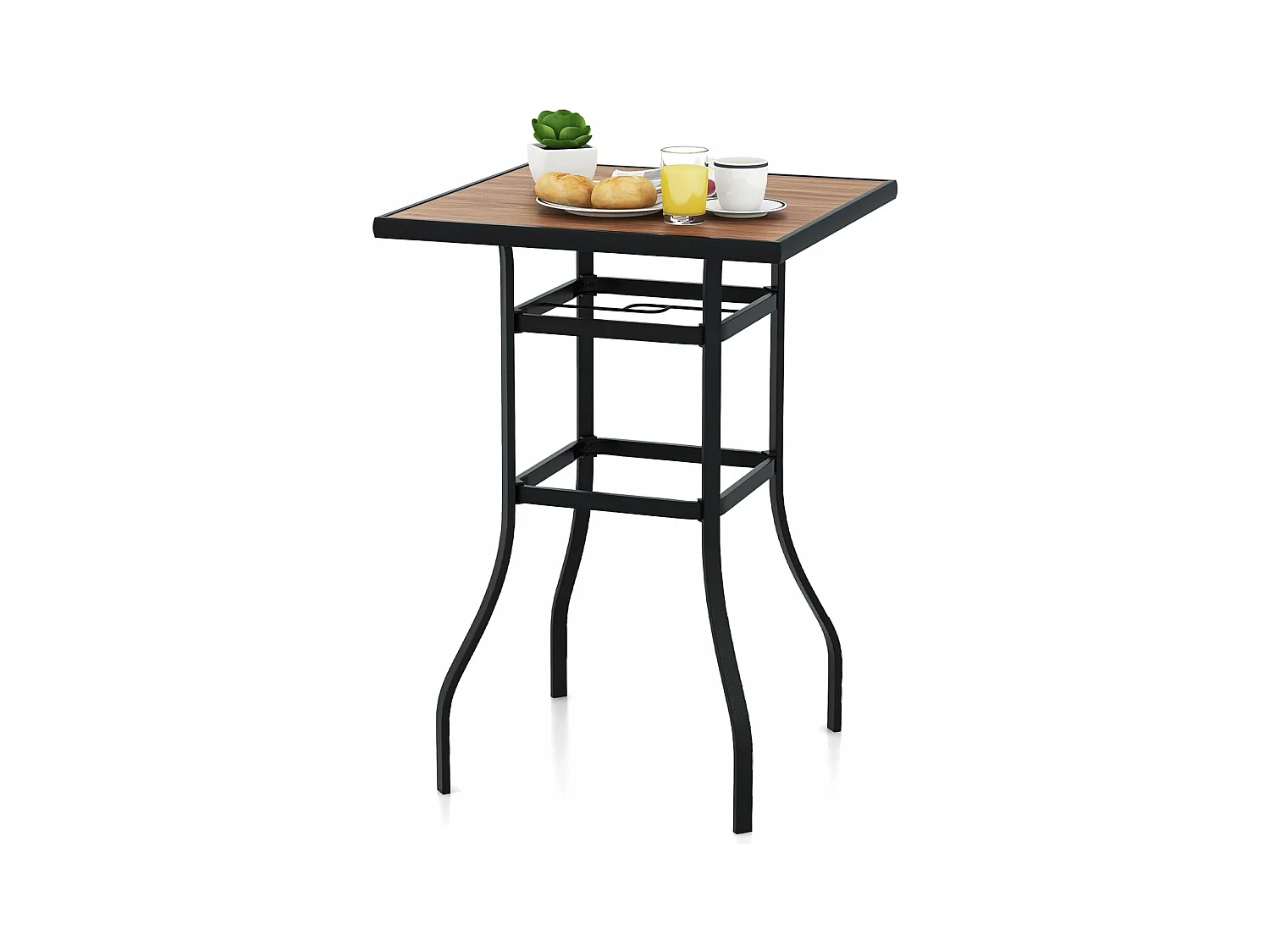 Table de Bar Carrée de Patio 70 cm, Table de Jardin avec Cadre en Métal Robuste et Trou de Parasol de 39 mm, Table Bistrot d'Extérieur