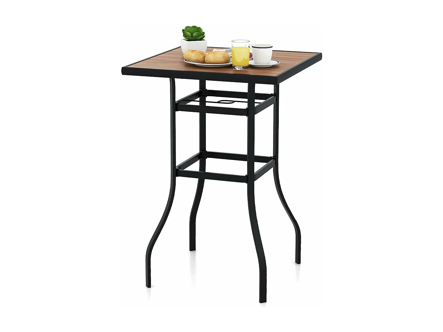 Table de Bar Carrée de Patio 70 cm, Table de Jardin avec Cadre en Métal Robuste et Trou de Parasol de 39 mm, Table Bistrot d'Extérieur