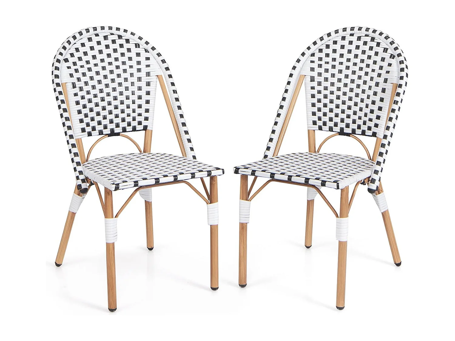 Chaise Exterieur Lot de 2, Fauteuil de Jardin en Rotin, Design Cannage, Cadre en Métal, Chaise de Jardin sans Accoudoirs, Motif à Carreaux