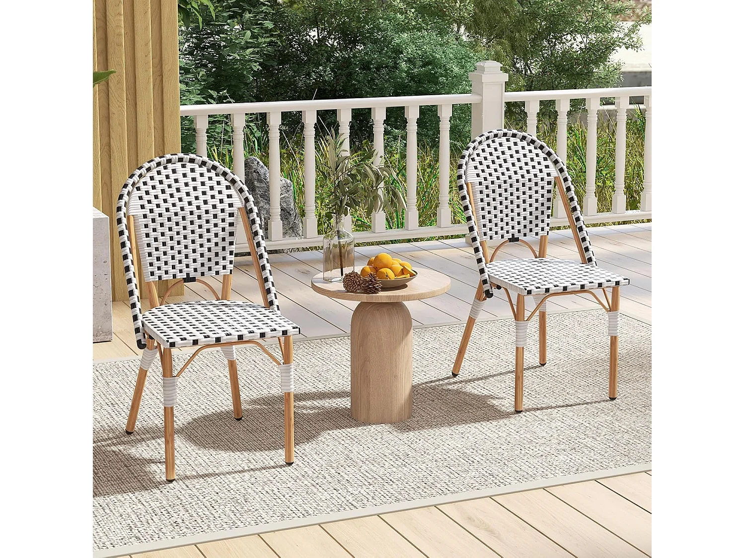 Chaise Exterieur Lot de 2, Fauteuil de Jardin en Rotin, Design Cannage, Cadre en Métal, Chaise de Jardin sans Accoudoirs, Motif à Carreaux