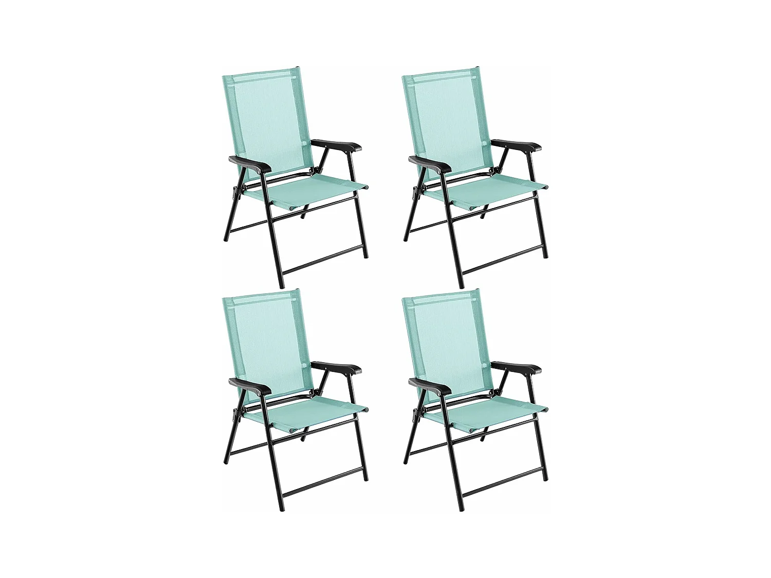 Lot de 4 Chaises de Jardin Pliables en Textilène Respirant Chaises de Camping avec Verrou de sécurité et Dossier Haut Vert