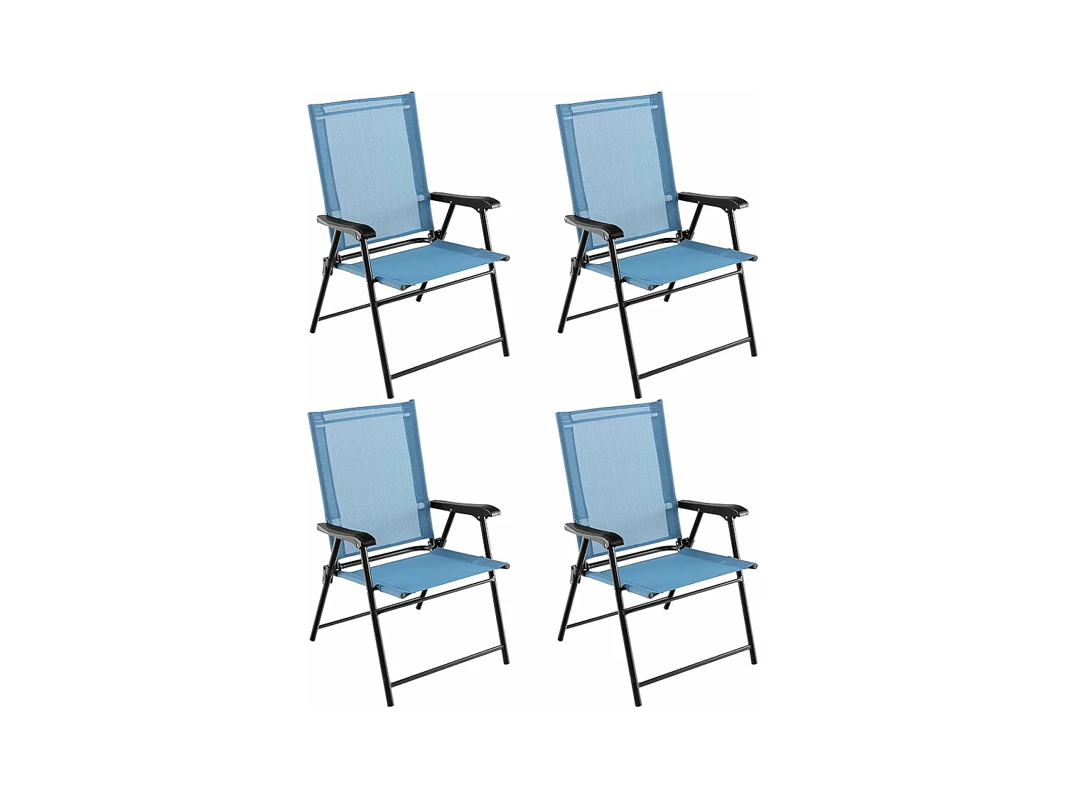 Lot de 4 Chaises de Jardin Pliables en Textilène Respirant Chaises de Camping avec Verrou de sécurité et Dossier Haut Bleu