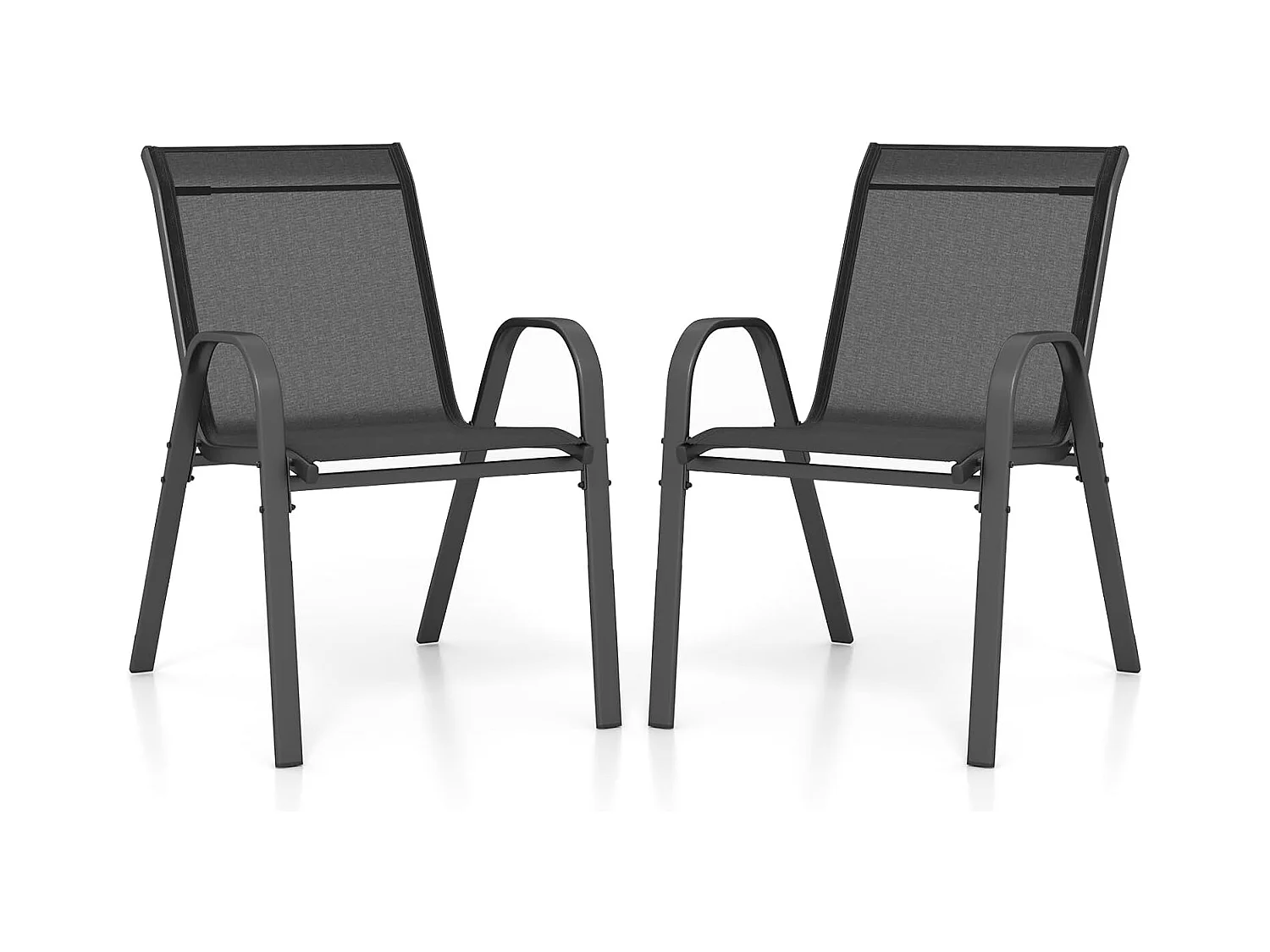 Lot de 2 Chaises de Jardin avec Cadre en Métal, Chaise de Salle à Manger Empilable en Tissu Respirant, Fauteuil d'Extérieur Charge 150 KG (Noir,2)