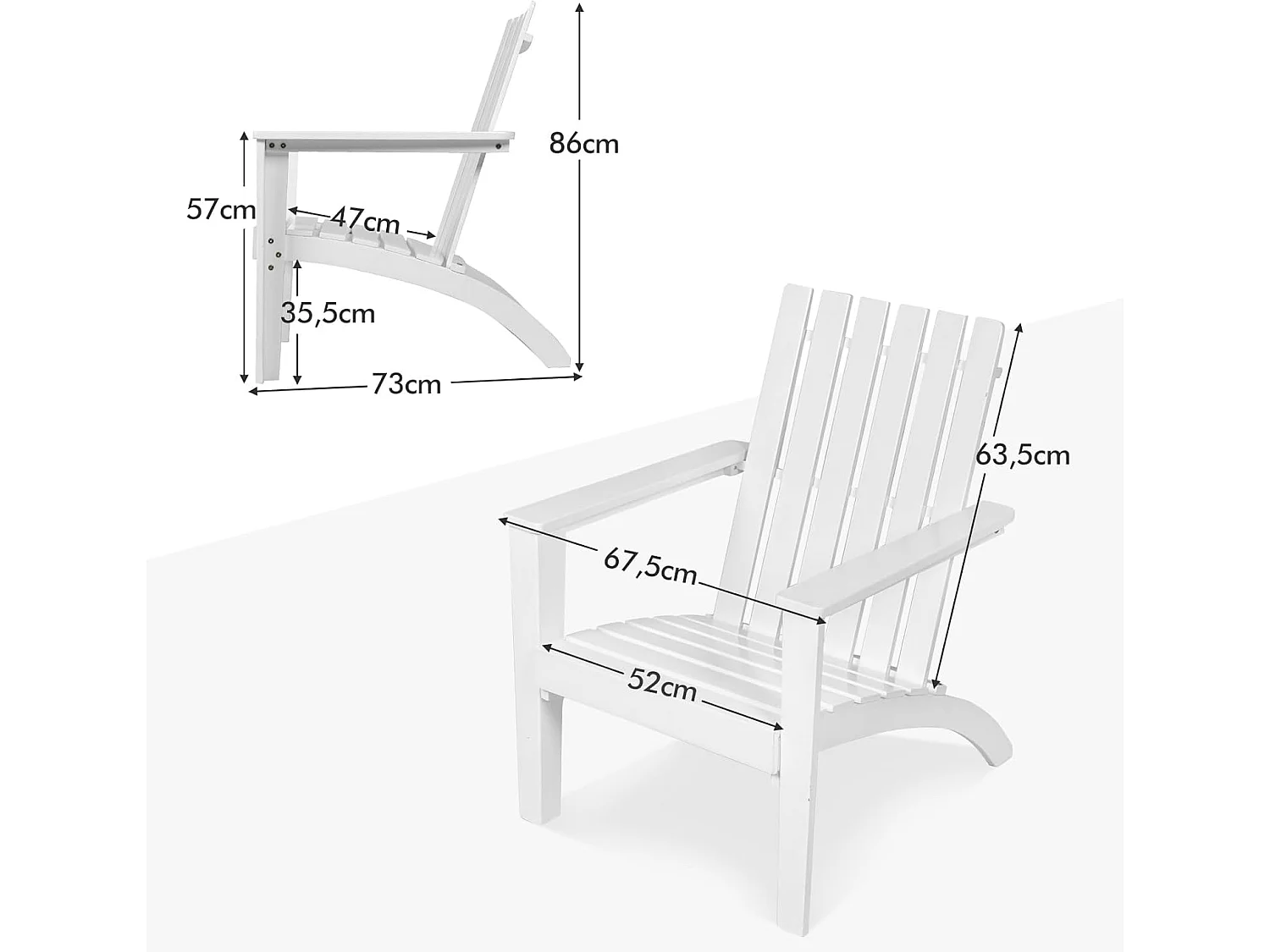 Chaise Adirondack en Bois d'Acacia, Fauteuil Adirondack Classique avec Accoudoir Ergonomique, Convient pour Balcon, Piscine, Cour, Terrasse, Jardin (Blanc)