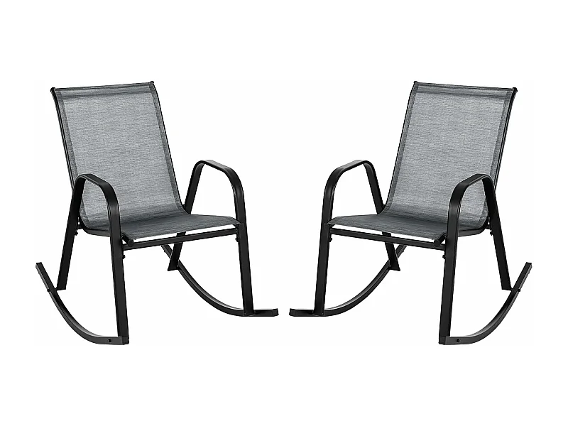 Chaise de Jardin à Bascule Lot de 2, Fauteuil à Bascule avec Accoudoirs, Cadre en Métal, Rocking Chair Ergonomique pour Jardin, Piscine, 91 x 62 x 86 cm (Gris)