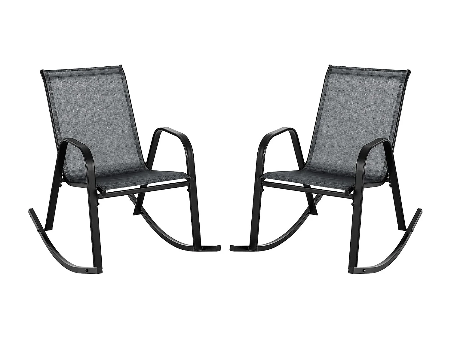 Chaise de Jardin à Bascule Lot de 2, Fauteuil à Bascule avec Accoudoirs, Cadre en Métal, Rocking Chair Ergonomique pour Jardin, Piscine, 91 x 62 x 86 cm (Noir)