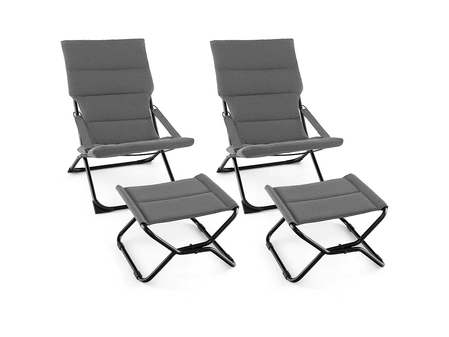 Chaise Pliante 2 en 1, Fauteuil de Jardin Exterieur avec Repose-Pied, Accoudoirs, Coussin Rembouré Amovible, Fauteuil Pliable Intérieur Extérieur, Gris