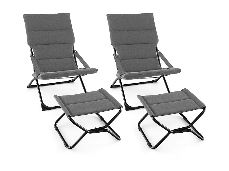 Chaise Pliante 2 en 1, Fauteuil de Jardin Exterieur avec Repose-Pied, Accoudoirs, Coussin Rembouré Amovible, Fauteuil Pliable Intérieur Extérieur, Gris