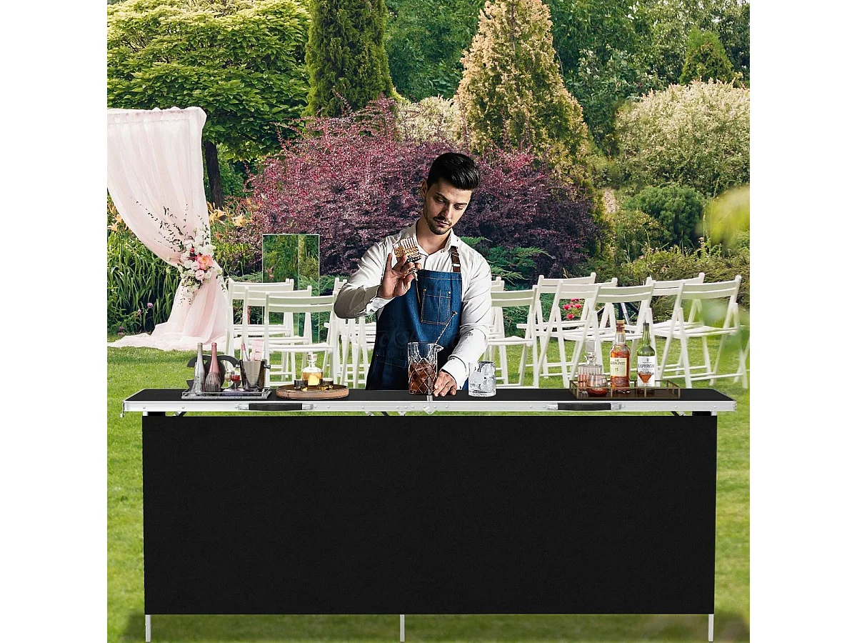 Table de Camping Pliante à 2 Niveaux Table de Pique-Nique en Aluminium avec Plateau Sac de Transport Charge Total 120KG 206x38x83cm Noir