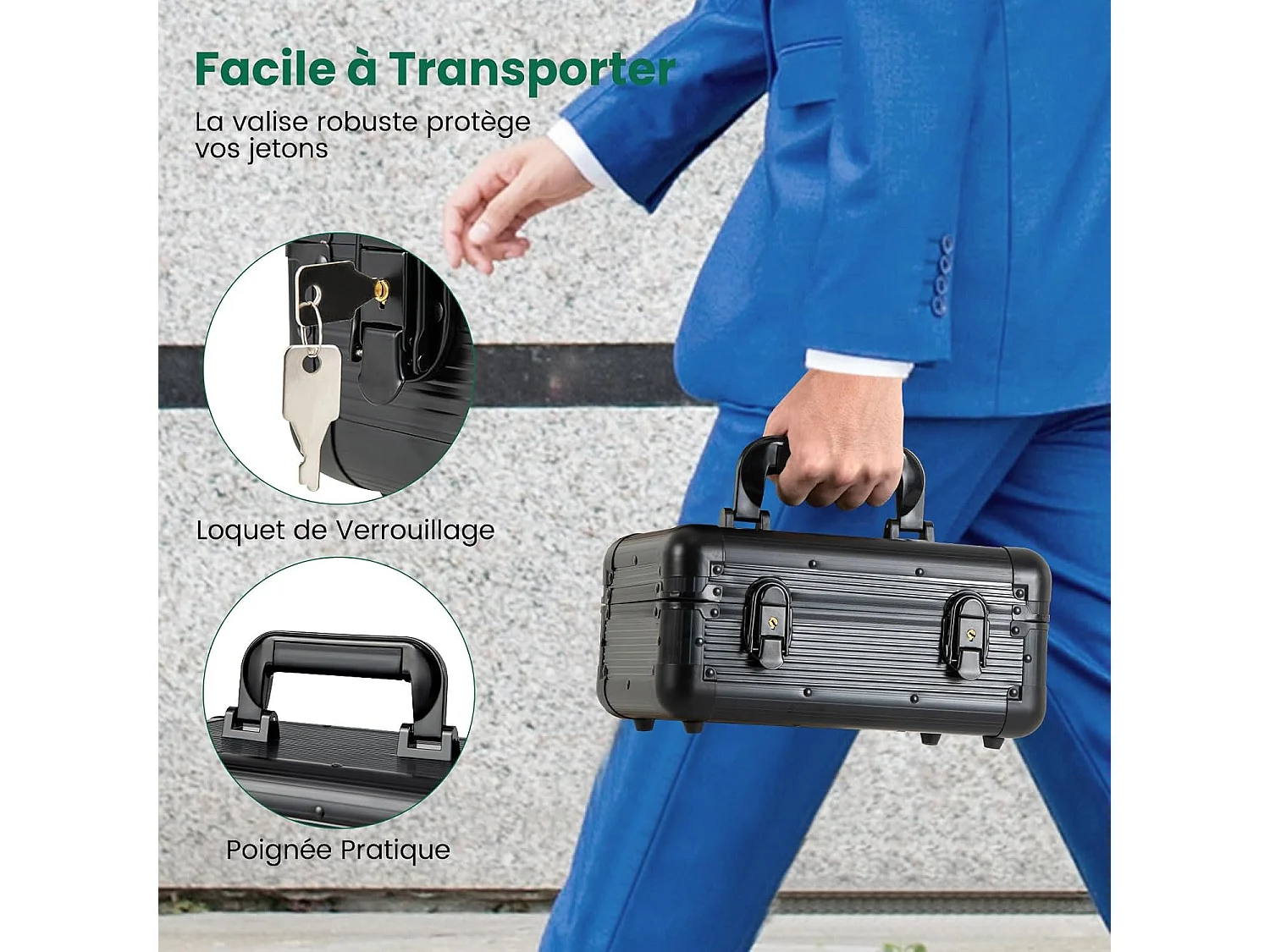 Mallette de Poker en Aluminium avec 300 Jetons & 2 Jeux de Cartes, Coffret de Poker Verrouillable avec 1 Dealer & Tapis en Feutre & 2 Clés pour Casino Fête Voyage