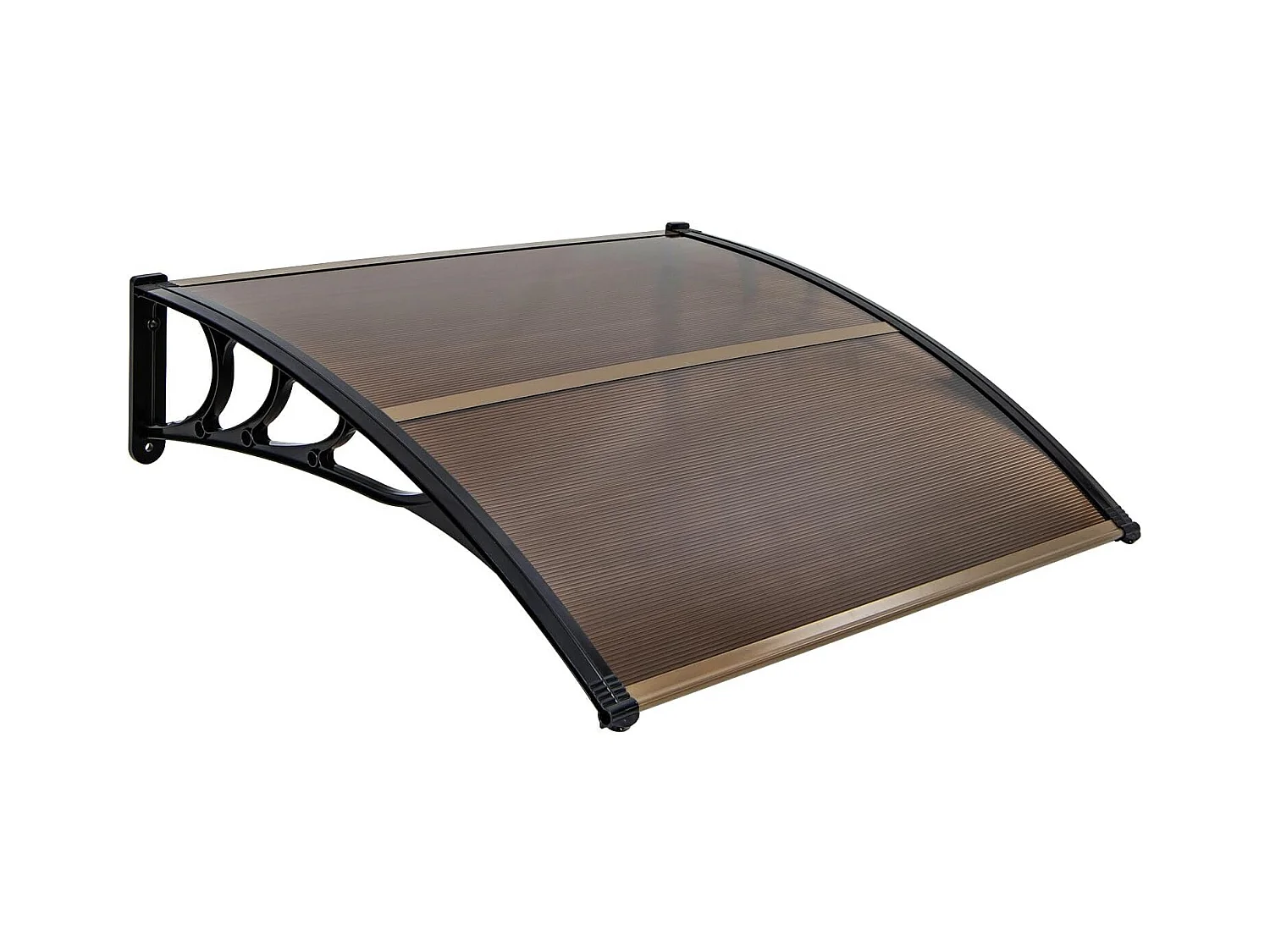 Auvent Porte d'Entree de 122 x 99 cm Protection Solaire, Marquise de Porte et Fenêtre Extérieur Plaque en Polycarbonate Protection Contre Pluie Neige Vent (Brun)