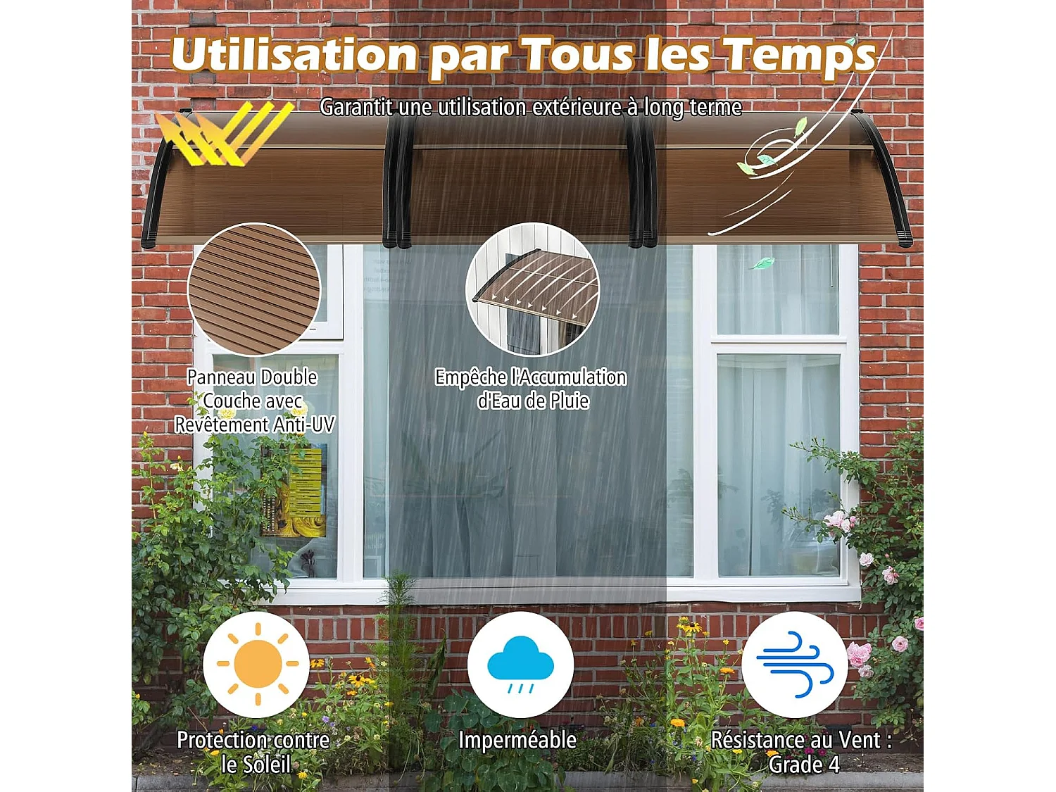 Luifel voor voordeur, overkapping van aluminium en polycarbonaat, transparante boogluifel, deurluifel, afdak voor huisdeur, deurluifel voor entree, 122 x 99 cm