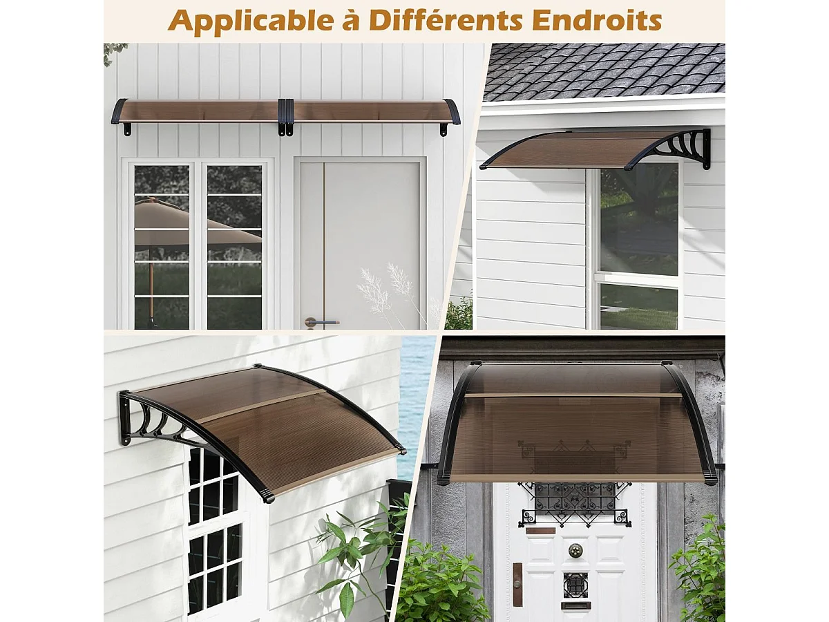 Luifel voor voordeur, overkapping van aluminium en polycarbonaat, transparante boogluifel, deurluifel, afdak voor huisdeur, deurluifel voor entree, 122 x 99 cm