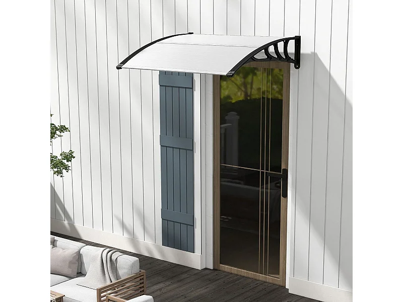 Auvent Porte d'Entree de 122 x 99 cm Protection Solaire, Marquise de Porte et Fenêtre Extérieur Plaque en Polycarbonate Protection Contre Pluie Neige Vent (Noir)