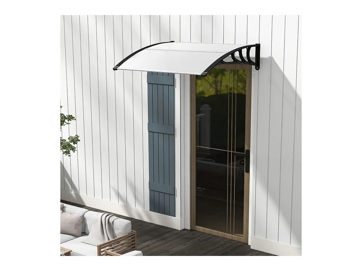 Auvent Porte d'Entree de 122 x 99 cm Protection Solaire, Marquise de Porte et Fenêtre Extérieur Plaque en Polycarbonate Protection Contre Pluie Neige Vent (Noir)