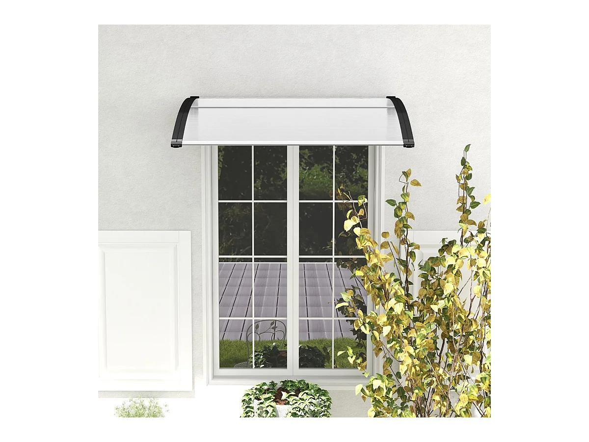 Auvent Porte d'Entree de 122 x 99 cm Protection Solaire, Marquise de Porte et Fenêtre Extérieur Plaque en Polycarbonate Protection Contre Pluie Neige Vent (Noir)
