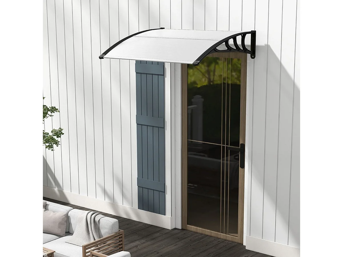 Auvent Porte d'Entree de 122 x 99 cm Protection Solaire, Marquise de Porte et Fenêtre Extérieur Plaque en Polycarbonate Protection Contre Pluie Neige Vent (Noir)