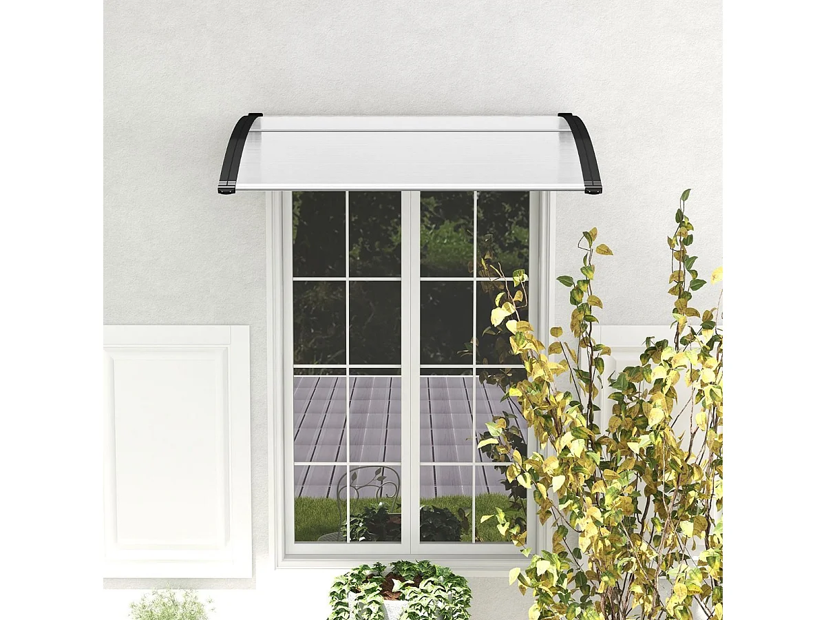 Auvent Porte d'Entree de 122 x 99 cm Protection Solaire, Marquise de Porte et Fenêtre Extérieur Plaque en Polycarbonate Protection Contre Pluie Neige Vent (Noir)