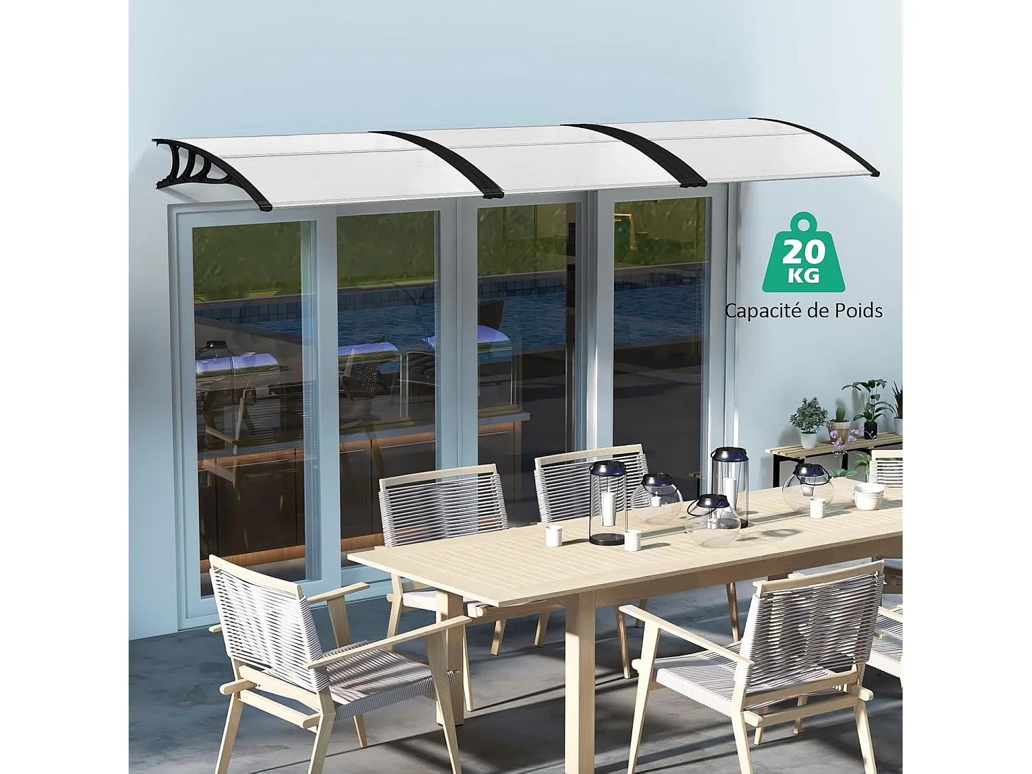 Auvent Porte d'Entree de 122 x 99 cm Protection Solaire, Marquise de Porte et Fenêtre Extérieur Plaque en Polycarbonate Protection Contre Pluie Neige Vent (Noir)