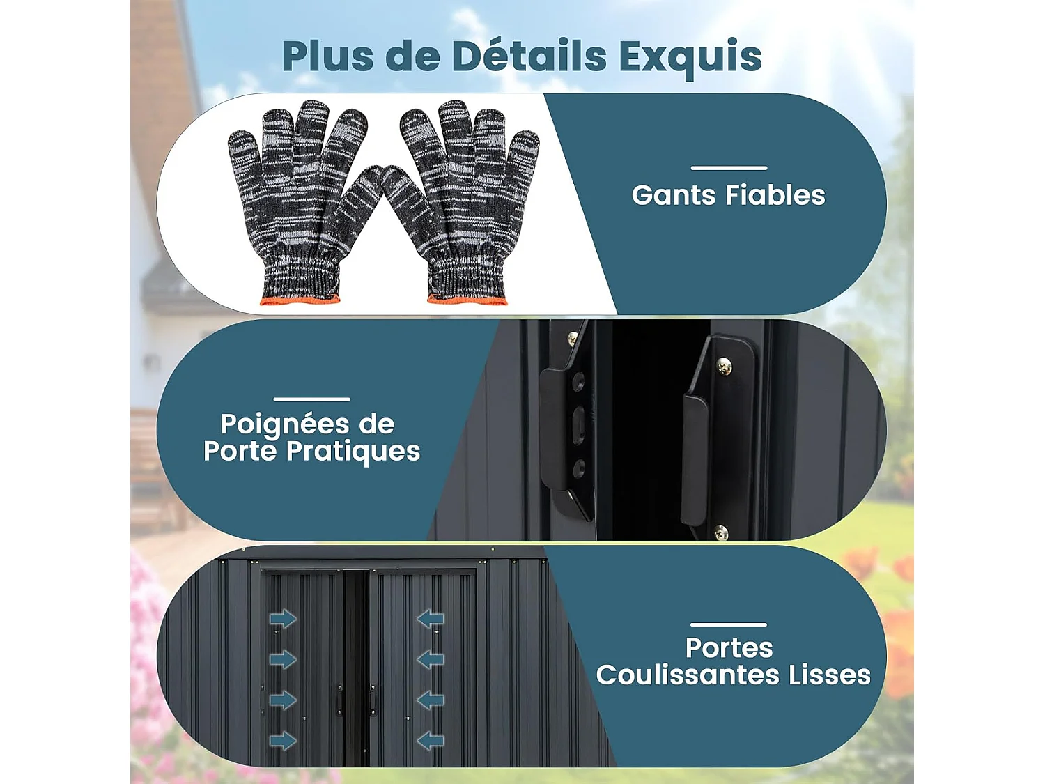 Abri de Jardin Métal Galvanisé 2,2㎡, Cabane Jardin Exterieur 3,2 m³avec Loquet, Portes Coulissantes, Toit en Pente, 4 Gants, 4 Trous d’Aérations