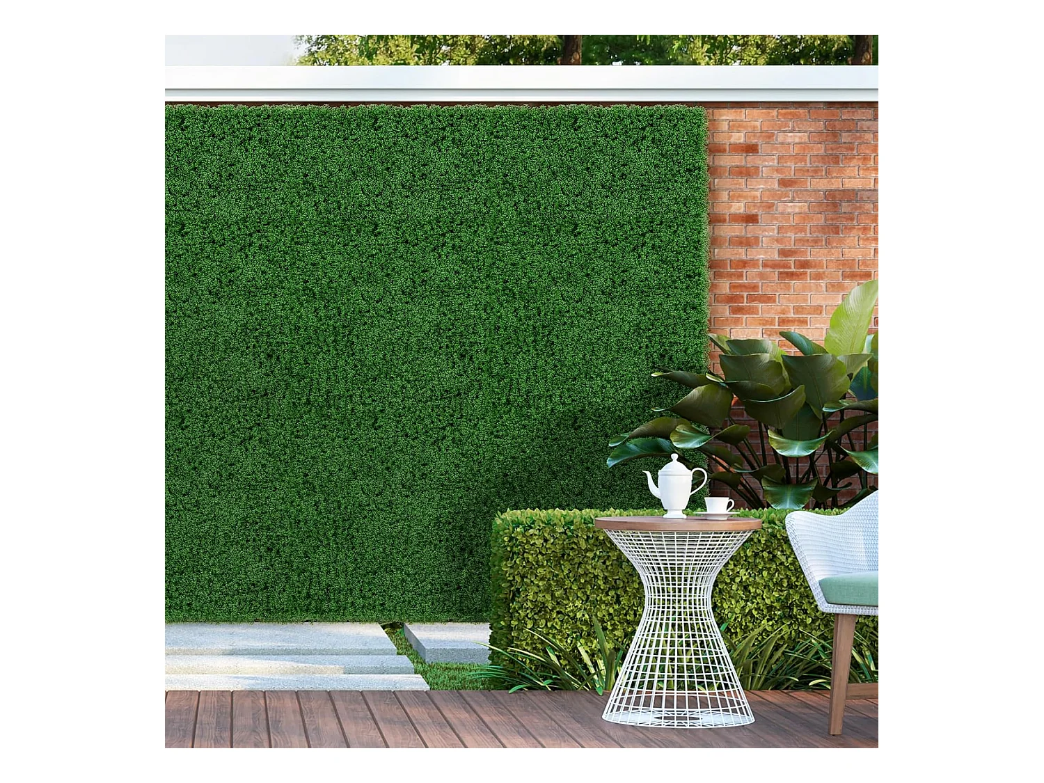 12 Panneaux Muraux en Gazon Artificiel 50,5 x 50,5 cm, Panneaux de Mousse Vert Foncé Synthétique Toile de Fond Murale, Haie d'Intimité pour Jardin