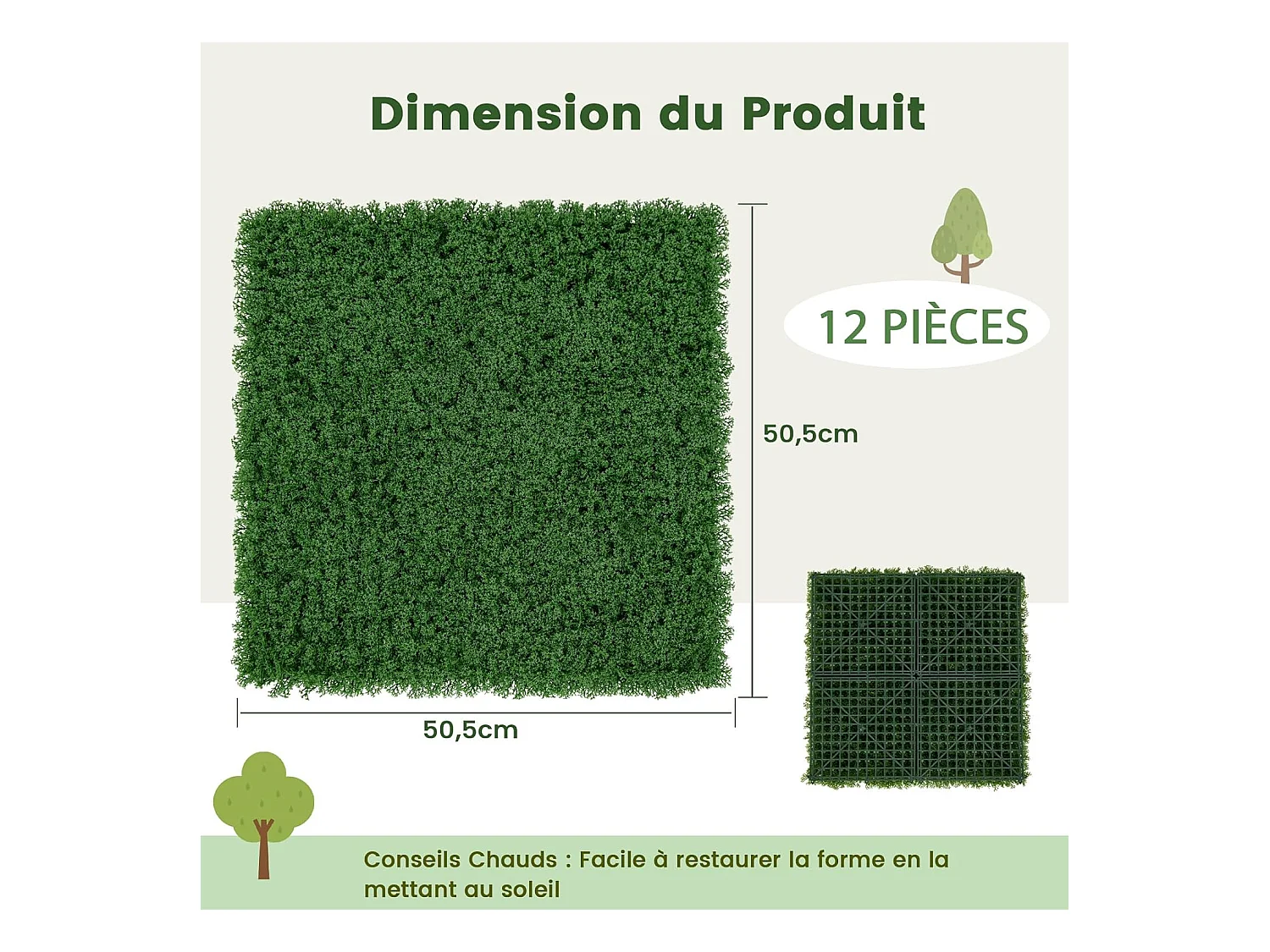 12 Panneaux Muraux en Gazon Artificiel 50,5 x 50,5 cm, Panneaux de Mousse Vert Foncé Synthétique Toile de Fond Murale, Haie d'Intimité pour Jardin