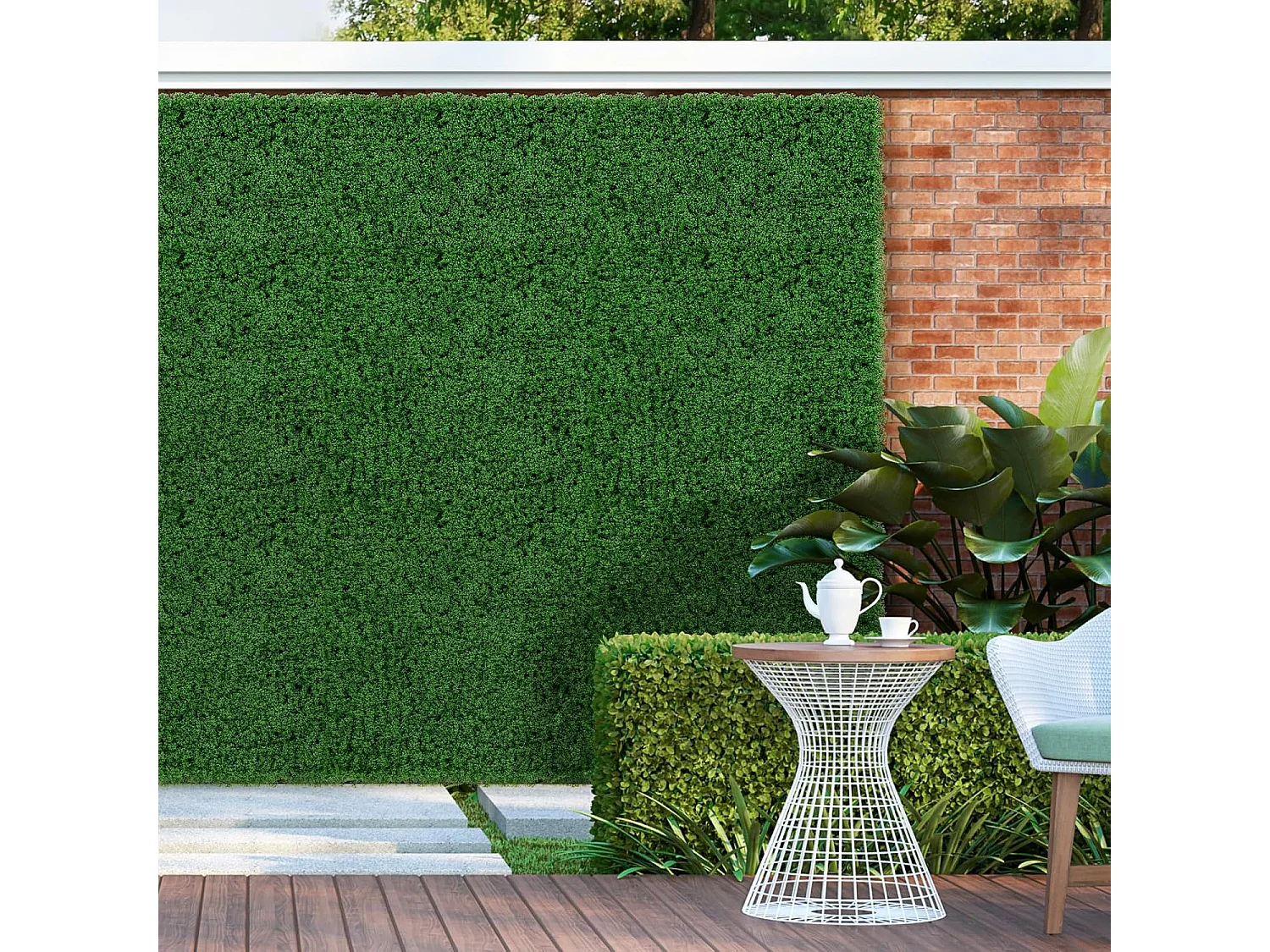 12 Panneaux Muraux en Gazon Artificiel 50,5 x 50,5 cm, Panneaux de Mousse Vert Foncé Synthétique Toile de Fond Murale, Haie d'Intimité pour Jardin