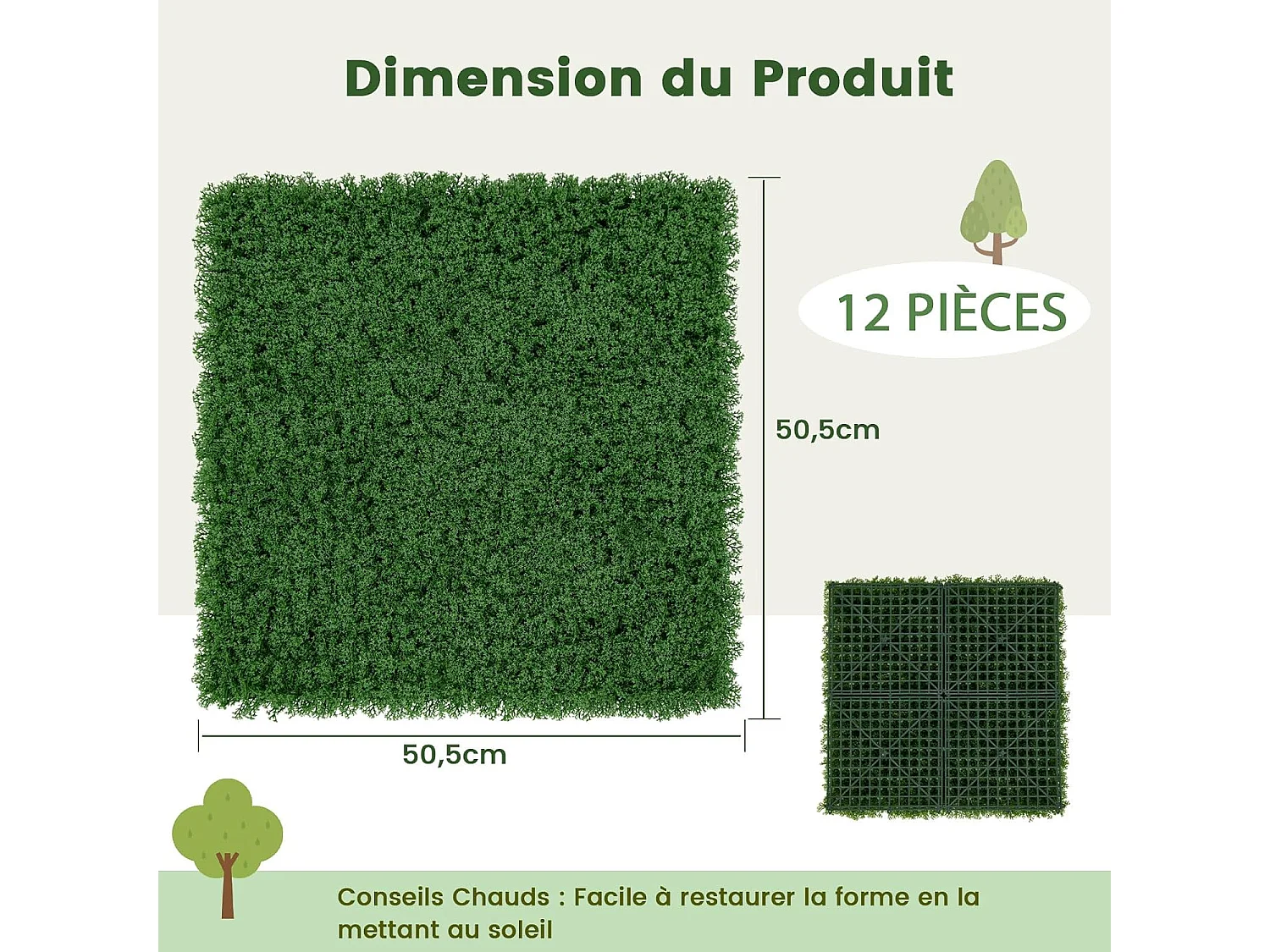12 Panneaux Muraux en Gazon Artificiel 50,5 x 50,5 cm, Panneaux de Mousse Vert Foncé Synthétique Toile de Fond Murale, Haie d'Intimité pour Jardin