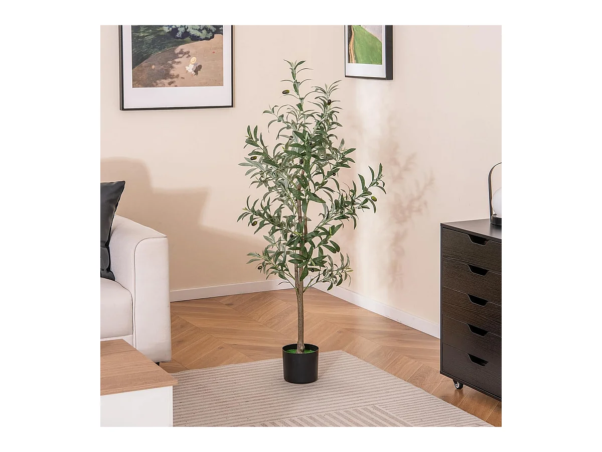 Lot de 2 Arbres Artificiels d'olive de 130 cm, Fausses Plantes en Pot avec Fruits Réalistes Plantes Vertes, Décorations Plantes Modernes pour Maison Porche Bureau