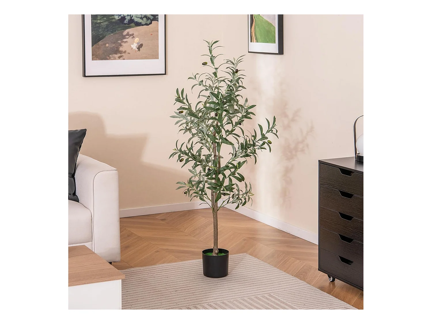 Lot de 2 Arbres Artificiels d'olive de 130 cm, Fausses Plantes en Pot avec Fruits Réalistes Plantes Vertes, Décorations Plantes Modernes pour Maison Porche Bureau