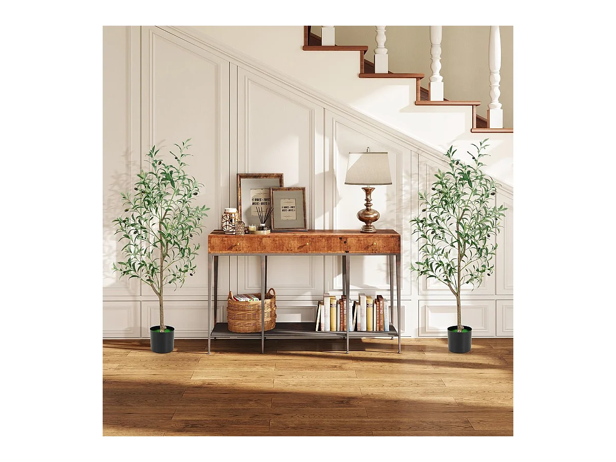 Lot de 2 Arbres Artificiels d'olive de 130 cm, Fausses Plantes en Pot avec Fruits Réalistes Plantes Vertes, Décorations Plantes Modernes pour Maison Porche Bureau