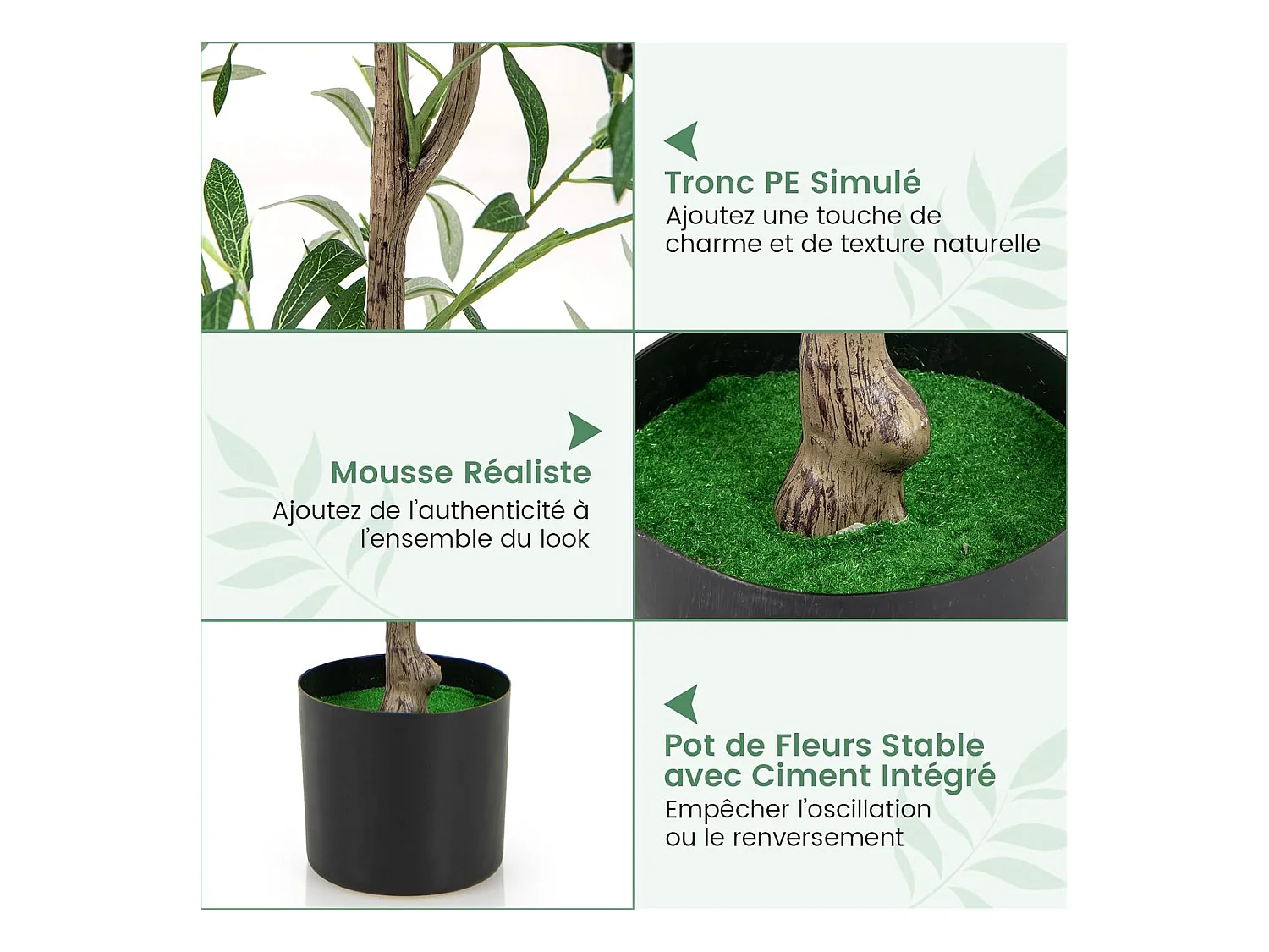 Lot de 2 Arbres Artificiels d'olive de 130 cm, Fausses Plantes en Pot avec Fruits Réalistes Plantes Vertes, Décorations Plantes Modernes pour Maison Porche Bureau