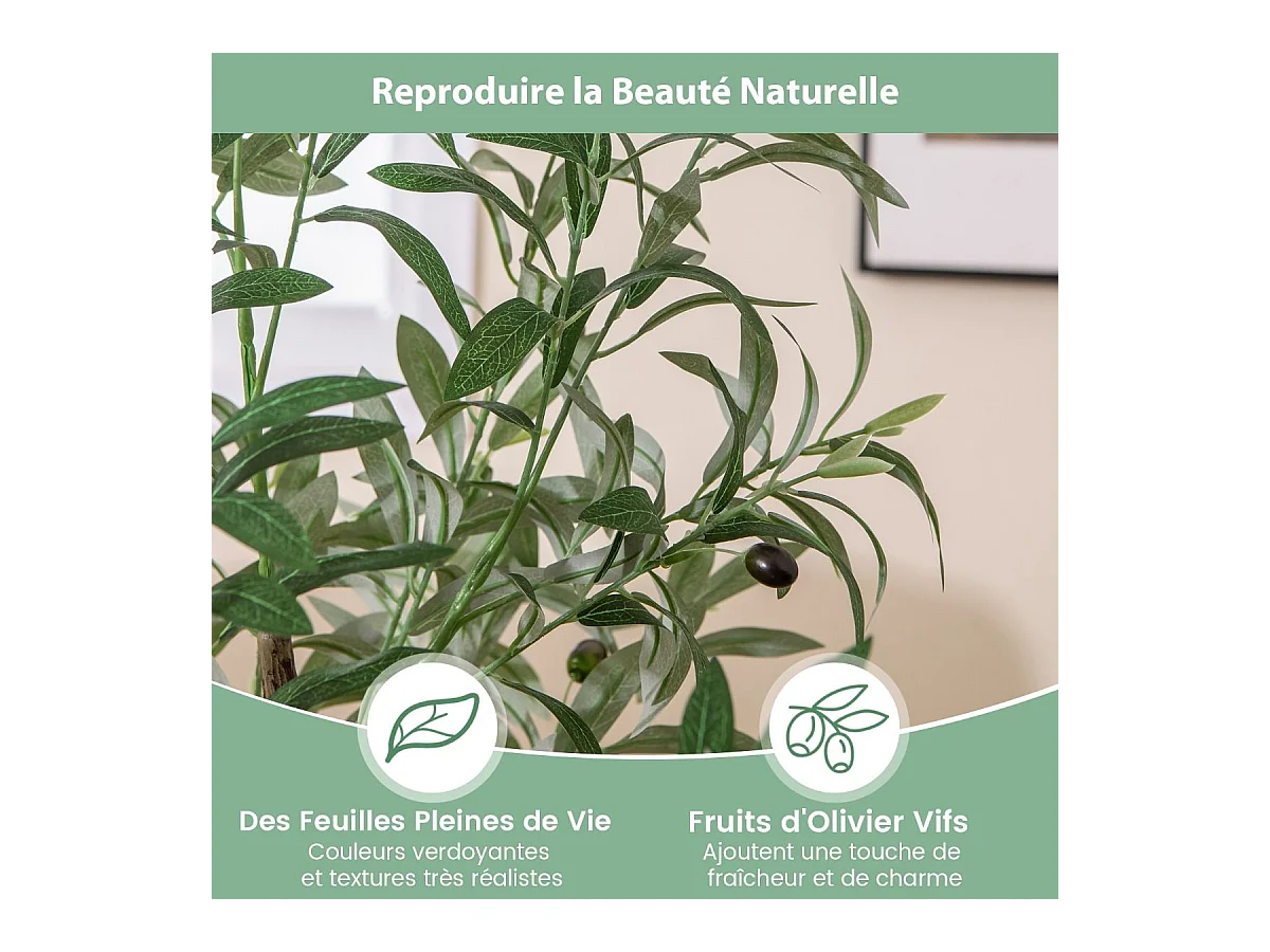 Lot de 2 Arbres Artificiels d'olive de 130 cm, Fausses Plantes en Pot avec Fruits Réalistes Plantes Vertes, Décorations Plantes Modernes pour Maison Porche Bureau